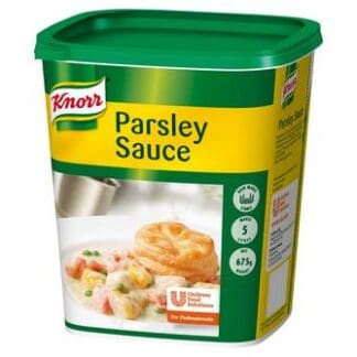 A can of Knorr Professional Parsley Sauce Mix 5L in a white container.