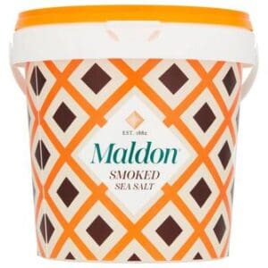 A bucket of Maldon Smoked Sea Salt 500g.