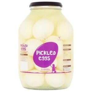 Large glass jar filled with Drivers Pickled Eggs 2.25kg, labeled clearly with product name and weight details on a white background.