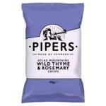 A package of Pipers Atlas Mountains Wild Thyme & Rosemary Sharing Crisps 15x150g, featuring a blue and white design with logo and product name.