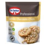 Package of Dr. Oetker Chocolate Chips White 750g with cookies pictured on the front.