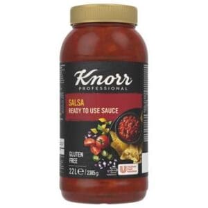 A jar of Knorr Professional Salsa Sauce 2.2ltr, labeled as gluten-free with a weight indication of 221g, displayed on a white background.