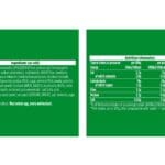 Image displaying a nutrition label for Pot Noodle Chicken & Mushroom 12x90g with three green sections detailing ingredients, typical values per 100g, and a nutritional information chart.