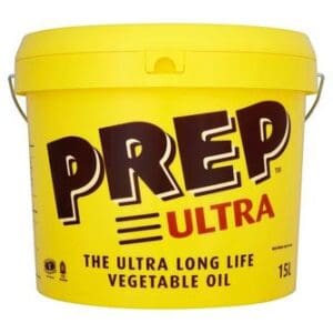 A yellow Prep Ultra Oil Tub 15ltr labeled "the ultra long life.