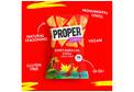 A case of Properchips Sweet Sriracha & Chilli Lentil Chips 24x20g on a bold red background with yellow accents, highlighting its vegan and gluten-free qualities.