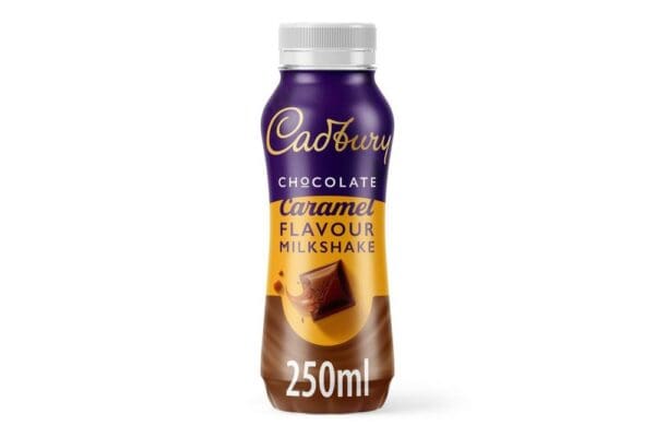 A bottle of Cadbury Milk Drink Caramel 8x250g, displayed on a white background.