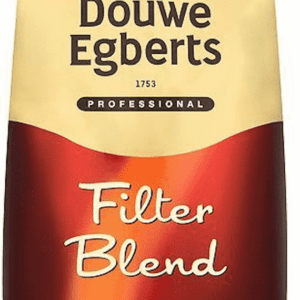 A Douwe Egberts Ground Filter Coffee 1kg package, medium roast, tailored for coffee machines, emphasizing smooth flavor and rich aroma.