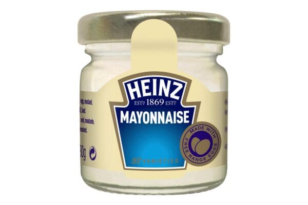 A Heinz Mini Jar Mayonnaise 80x33ml, labeled with the brand's logo and "57 varieties" slogan, against a white background.