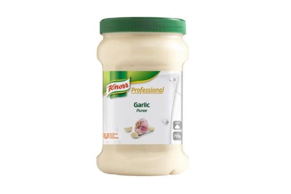 Jar of Knorr Professional Garlic Puree 750g on a white background.