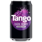 A black can of Tango Sugar Free Dark Berry 24x330ml soda with purple splashes and the text "sugar free" highlighted.