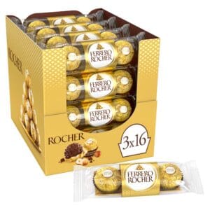 Ferrero Rocher Milk Chocolate Hazelnut Pralines Treat 16 x 3 Piece Packs (37.5g)