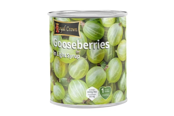 Can of gooseberries in light syrup.