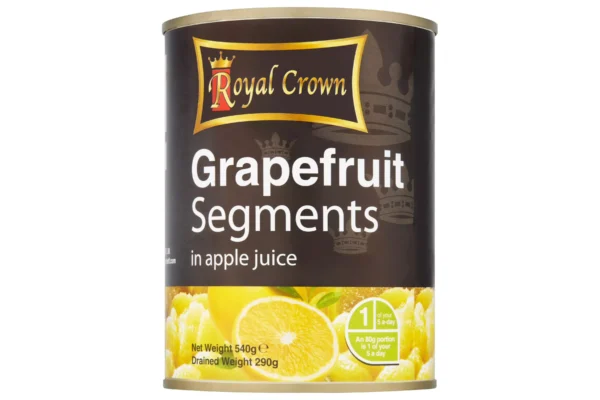 Royal Crown grapefruit segments in apple juice.