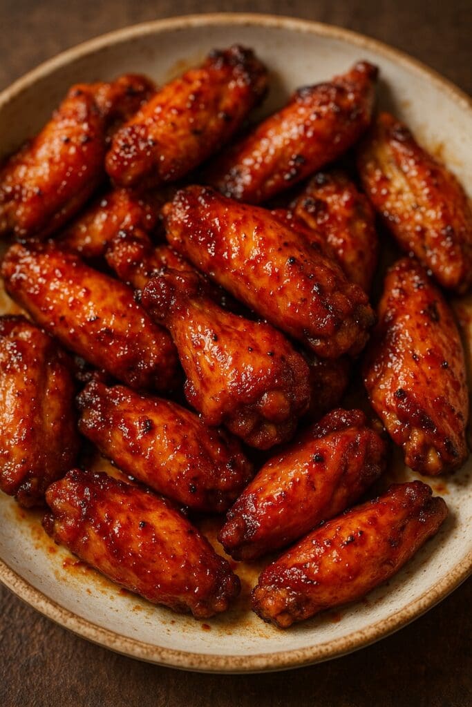Spicy honey-glazed chicken wings made with ISFI Professional Cayenne Pepper from Nicol Retailer Limited, golden brown and coated in a glossy chilli glaze.