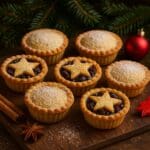 Golden Christmas mince pies with star tops and icing sugar. Image and recipe created by Nicol Retailer Limited.