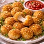 Crispy baked bocconcini mozzarella bites with melted cheese centre and marinara sauce, recipe image by Nicol Retailer Limited