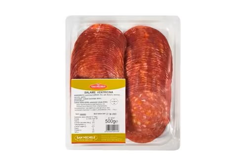 San Michele Sliced Ventricina 500g authentic Italian cured salami ready sliced for antipasti platters pizzas sandwiches and charcuterie boards