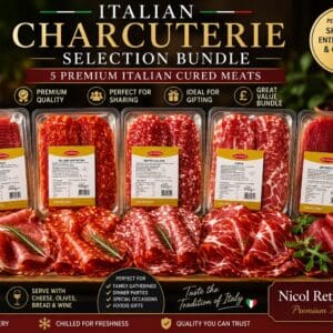 Italian charcuterie selection bundle with sliced Speck, Ventricina, Salame Napoli, Coppa and Bresaola