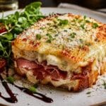 Michelin-style Croque Monsieur with premium Italian cured meats, Burrata, Gruyère and truffle Béchamel. Recipe and image created by Nicol Retailer Limited.