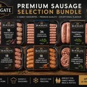 Blackgate Signature sausage bundle with Cumberland sausages, pork chipolatas, honey roast sausages, traditional links and sausage whirls.