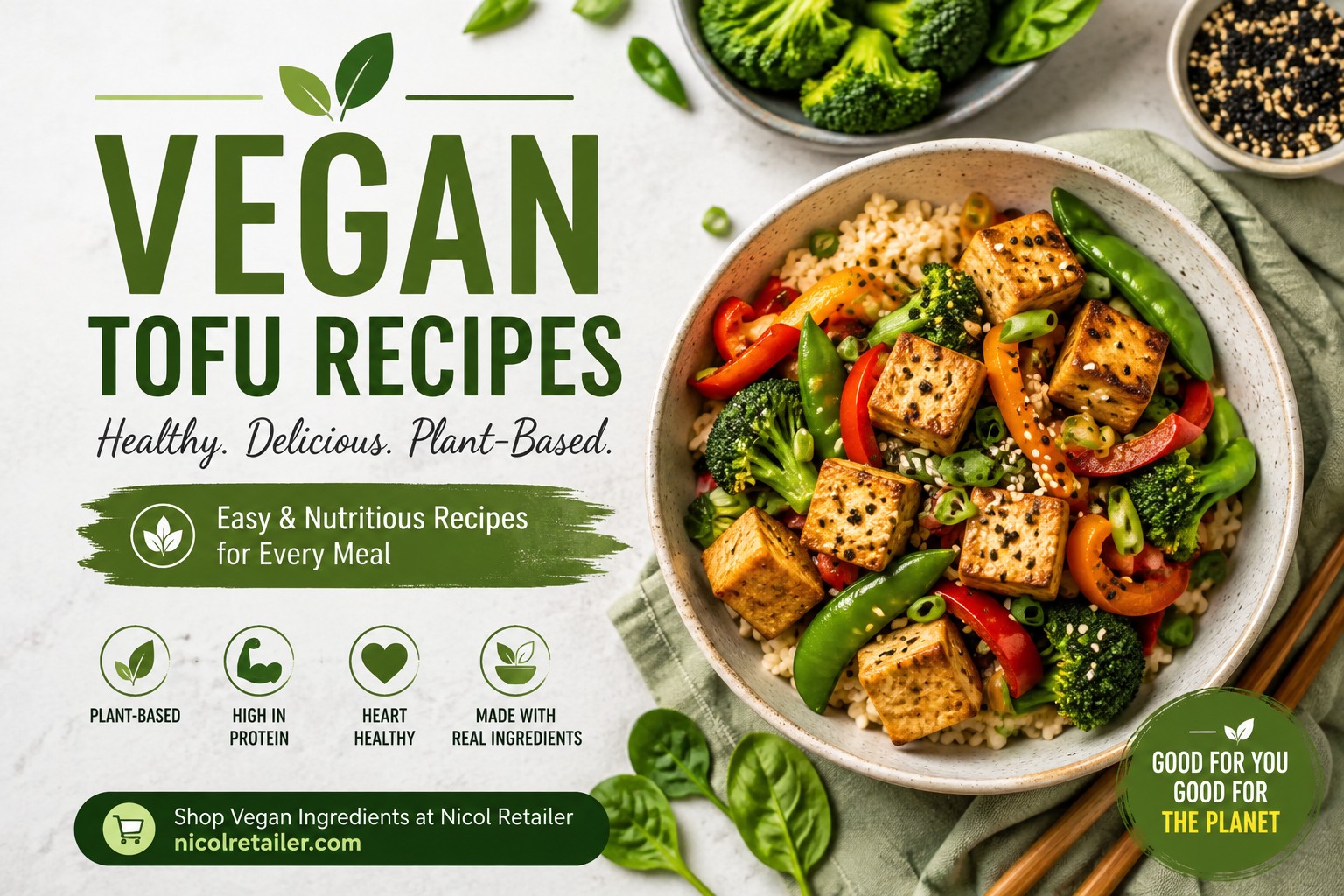 Vegan tofu recipes with fresh vegetables and plant-based ingredients