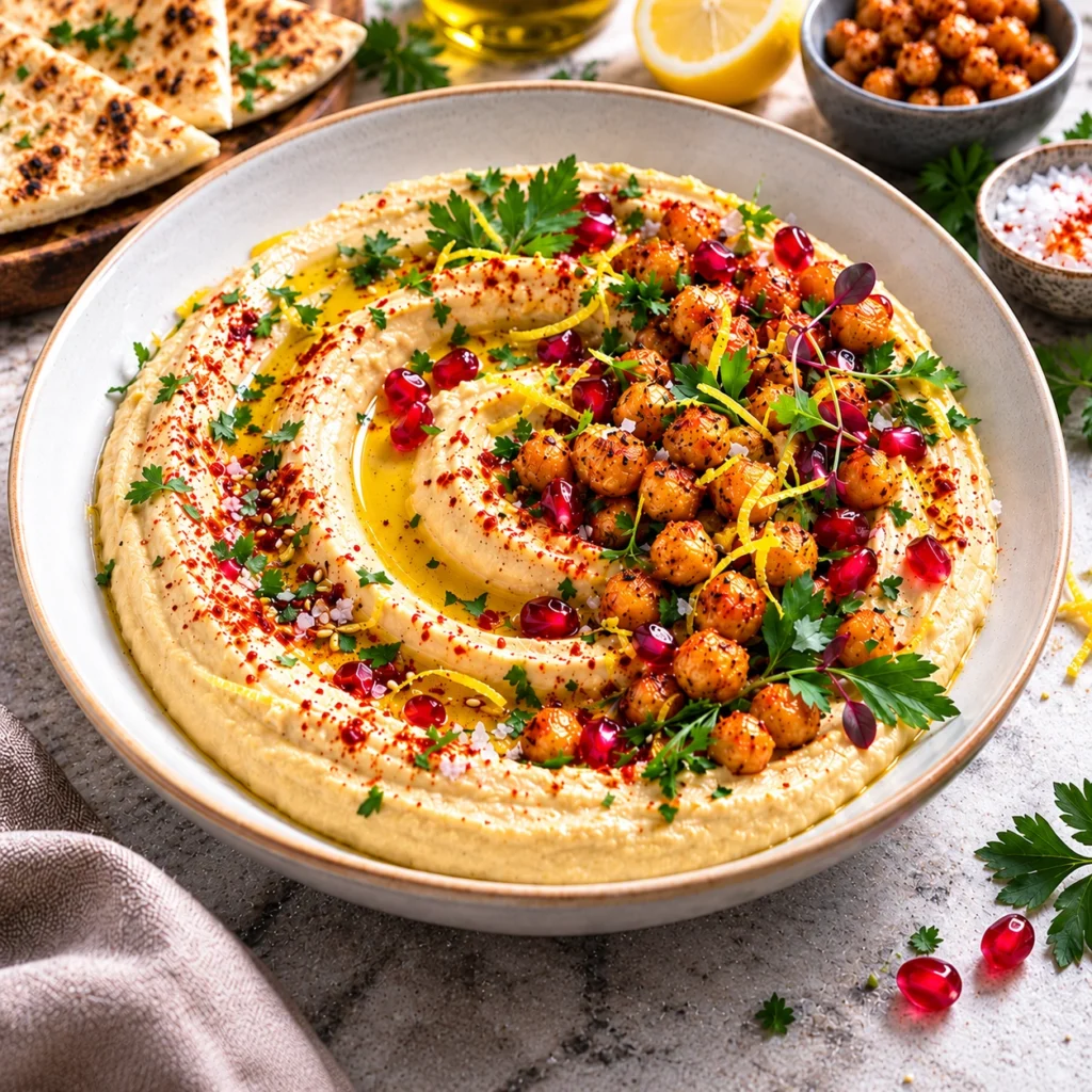 Smoked Citrus Chickpea & Tahini Dip with Crispy Chickpeas | A Mediterranean Sharing Feast